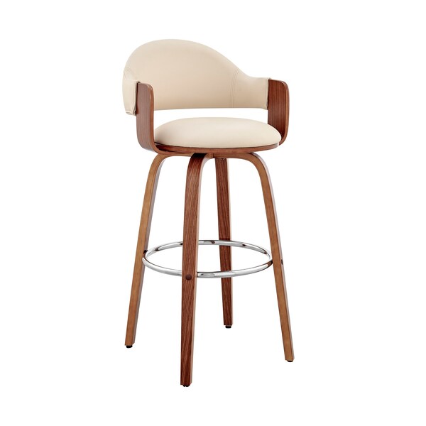 Armen Living Daxton 30" Cream Faux Leather and Walnut Wood Bar Stool LCDXBAWACR30 - main